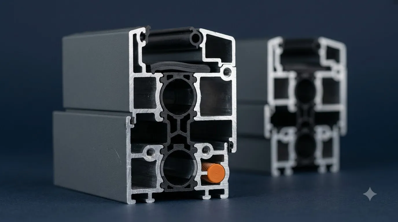 Aluminium window profile cross-sections on display